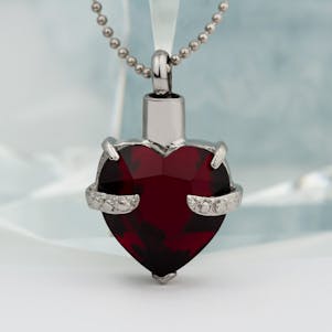 Hold My Heart Garnet Stainless Steel Cremation Jewelry