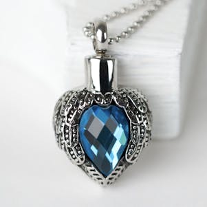 Aquamarine Angels Near Heart Stainless Steel Cremation Jewelry