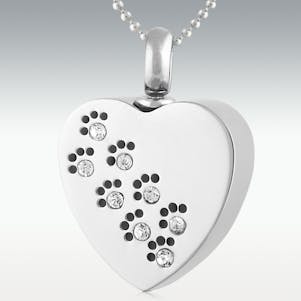 Diamond Paw Traces Stainless Steel Cremation Jewelry