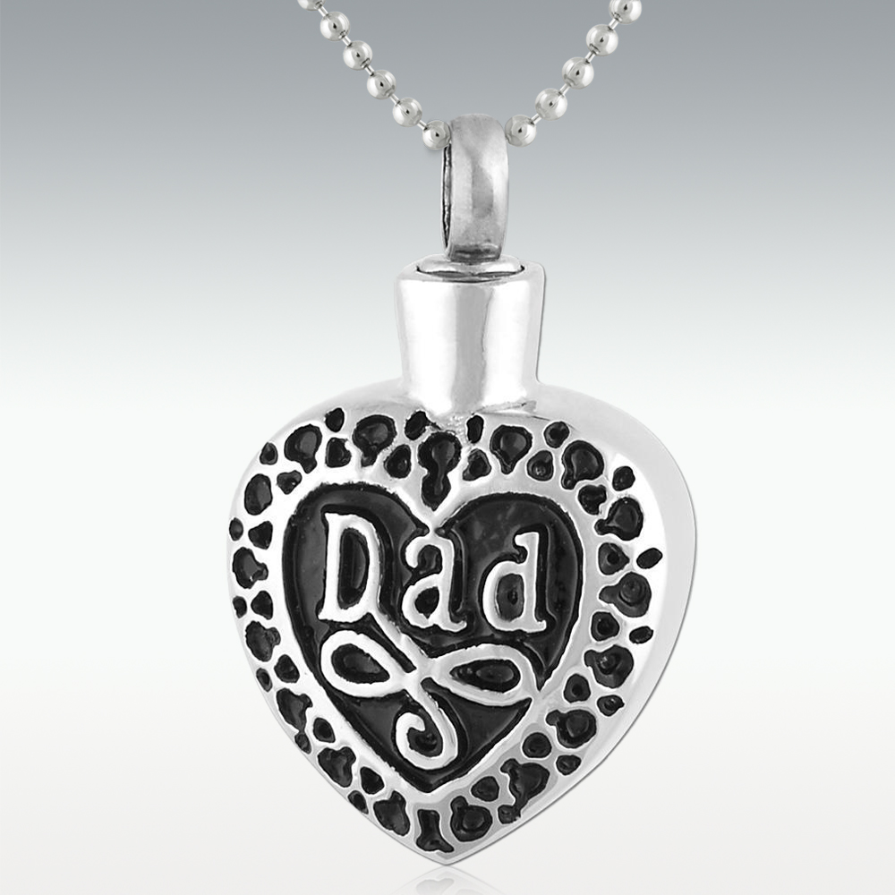 Dad Silver Heart Ash Pendant Urn - In The Light Urns