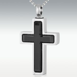 Black Onyx Vitrum Cross Stainless Steel Cremation Jewelry