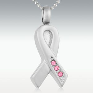 Pink Awareness Ribbon Stainless Steel Memorial Jewelry