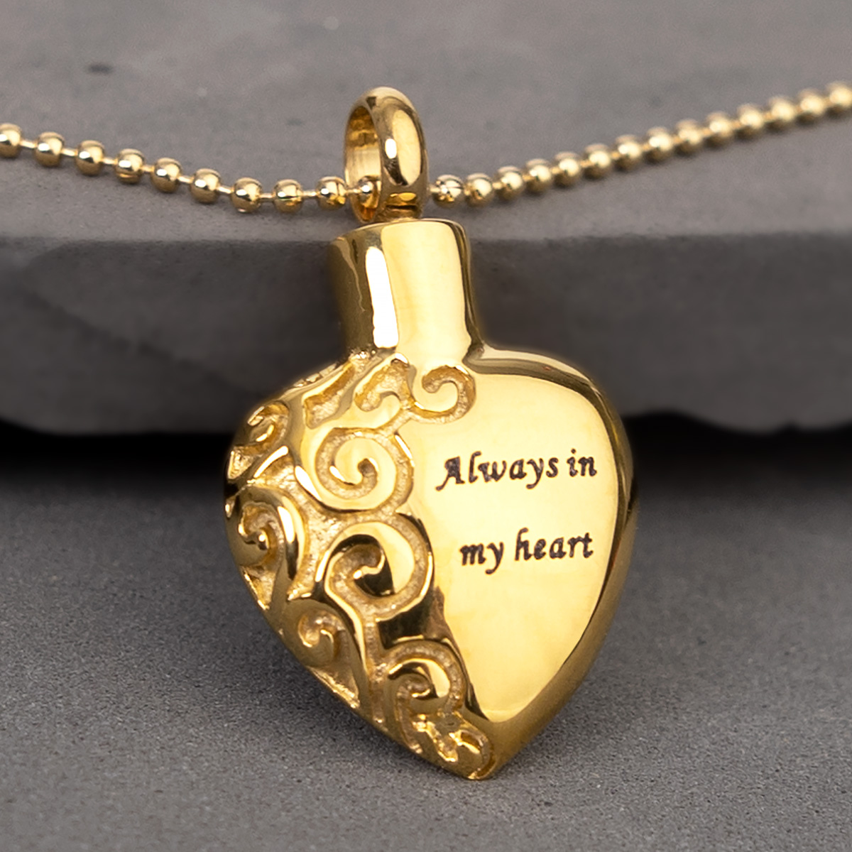 Always In My Heart Gold SS Urn Pendant - Perfect Memorials