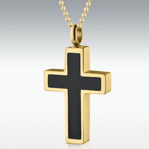 Ebony Cross Gold Stainless Steel Cremation Jewelry - Engravable