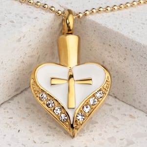 Cross My Heart Gold Stainless Steel Cremation Jewelry-Engravable