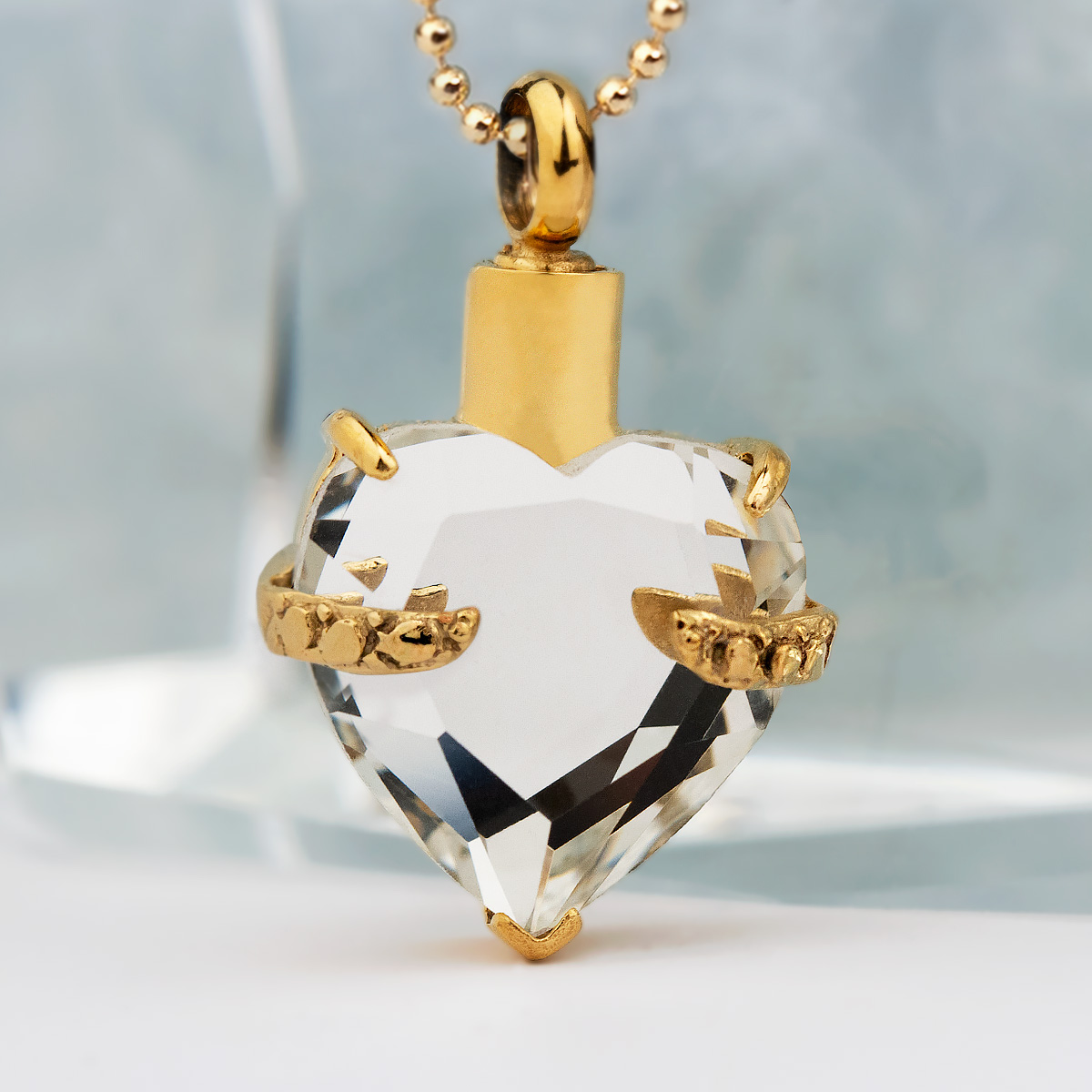 Cremation Memorial Jewelry: Gold Plated Shine Heart