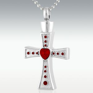 Garnet Heart Cross Stainless Steel Cremation Jewelry