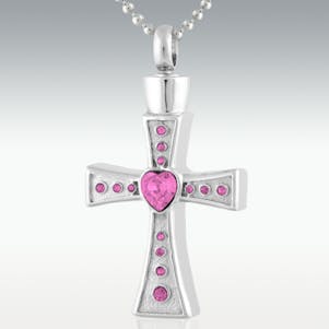 Rose Zircon Heart Cross Stainless Steel Cremation Jewelry