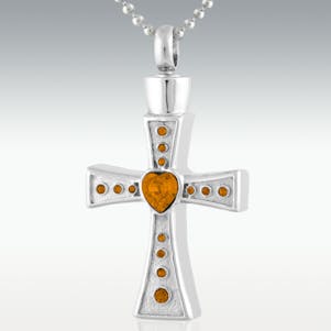 Citrine Heart Cross Stainless Steel Cremation Jewelry