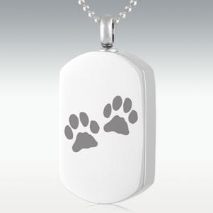 Paw Prints Dog Tag Stainless Steel Cremation Jewelry