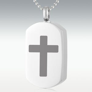 Traditional Cross Dog Tag Stainless Steel Cremation Jewelry