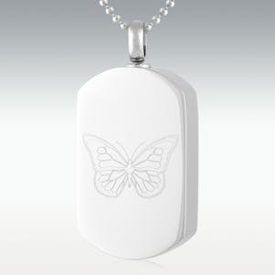 Butterfly Dog Tag Stainless Steel Cremation Jewelry