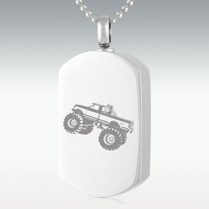 Monster Truck Dog Tag Stainless Steel Cremation Jewelry