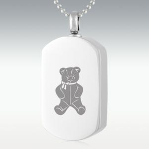 Teddy Bear Dog Tag Stainless Steel Cremation Jewelry