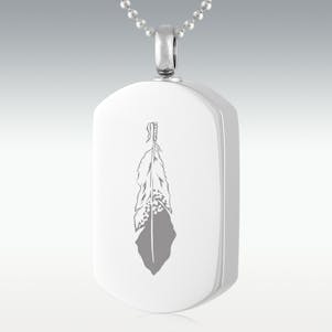Feather Dog Tag Stainless Steel Cremation Jewelry