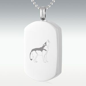 Wolf Dog Tag Stainless Steel Cremation Jewelry
