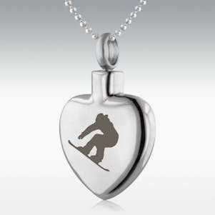 Snowboarder Heart Stainless Steel Cremation Jewelry - Engravable