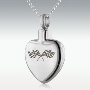 Checkered Flag Heart Stainless Steel Cremation Jewelry