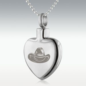 Cowboy Hat Heart Stainless Steel Cremation Jewelry - Engravable
