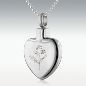 Rose Heart Stainless Steel Cremation Jewelry - Engravable