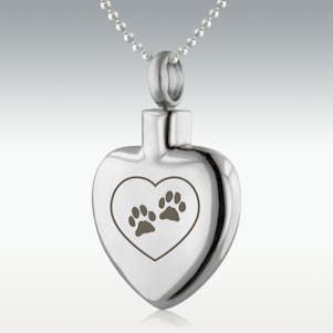 Paws On My Heart Heart Stainless Steel Cremation Jewelry