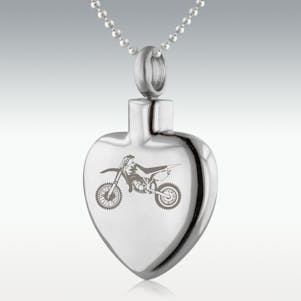 Dirt Bike Heart Stainless Steel Cremation Jewelry - Engravable