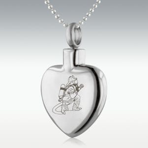 Firefighter Heart Stainless Steel Cremation Jewelry - Engravable