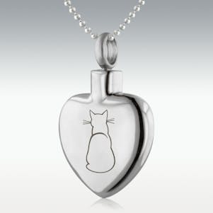 Sitting Cat Heart Stainless Steel Cremation Jewelry - Engravable