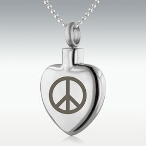 Peace Sign Heart Stainless Steel Cremation Jewelry - Engravable