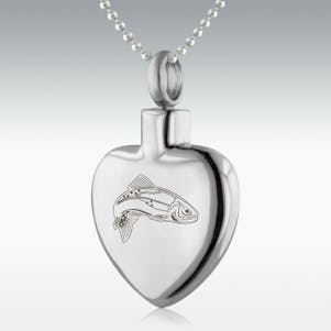 Fish Heart Stainless Steel Cremation Jewelry - Engravable
