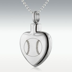 Baseball Heart Stainless Steel Cremation Jewelry - Engravable