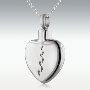Footprints In The Sand Heart Stainless Steel Cremation Jewelry