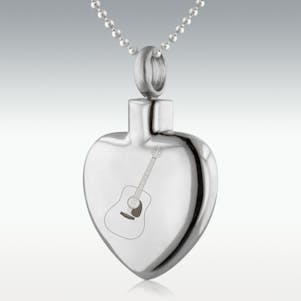 Acoustic Guitar Heart Stainless Steel Cremation Jewelry