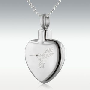 Hummingbird Heart Stainless Steel Cremation Jewelry - Engravable