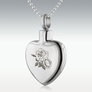 Roses Heart Stainless Steel Cremation Jewelry - Engravable