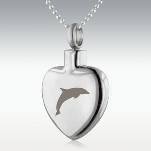 Dolphin Heart Stainless Steel Cremation Jewelry - Engravable