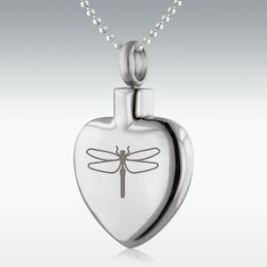 Dragonfly Heart Stainless Steel Cremation Jewelry - Engravable