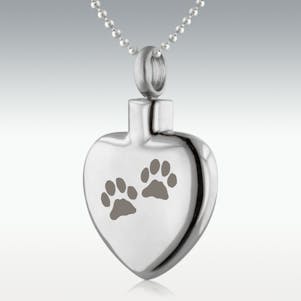 Paw Prints Heart Stainless Steel Cremation Jewelry - Engravable