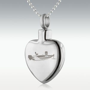 Bass Boat Heart Stainless Steel Cremation Jewelry - Engravable