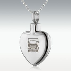 Semi Truck Heart Stainless Steel Cremation Jewelry - Engravable