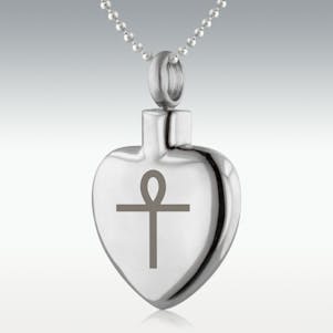 Ankh Round Stainless Steel Cremation Jewelry - Engravable