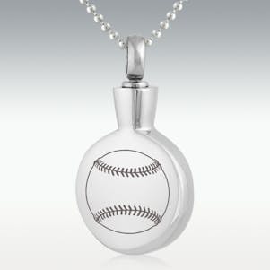 Baseball Round Stainless Steel Cremation Jewelry - Engravable