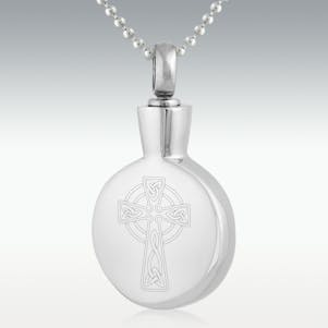 Celtic Cross Round Stainless Steel Cremation Jewelry-Engravable