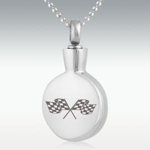 Checkered Flags Round Stainless Steel Cremation Jewelry