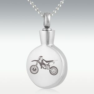 Dirt Bike Round Stainless Steel Cremation Jewelry - Engravable