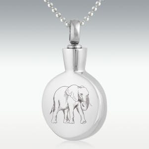 Elephant Round Stainless Steel Cremation Jewelry - Engravable