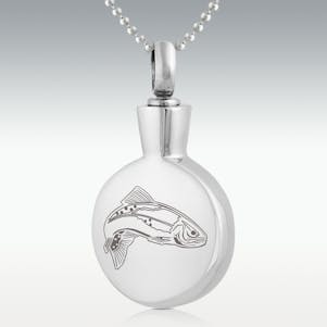 Fish Round Stainless Steel Cremation Jewelry - Engravable