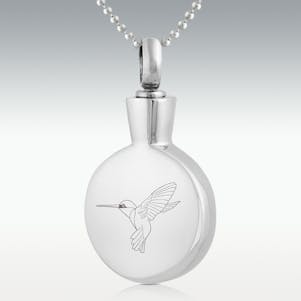 Hummingbird Round Stainless Steel Cremation Jewelry - Engravable