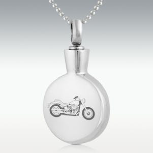 Motorcycle Round Stainless Steel Cremation Jewelry - Engravable