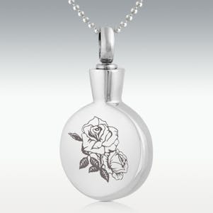 Roses Round Stainless Steel Cremation Jewelry - Engravable